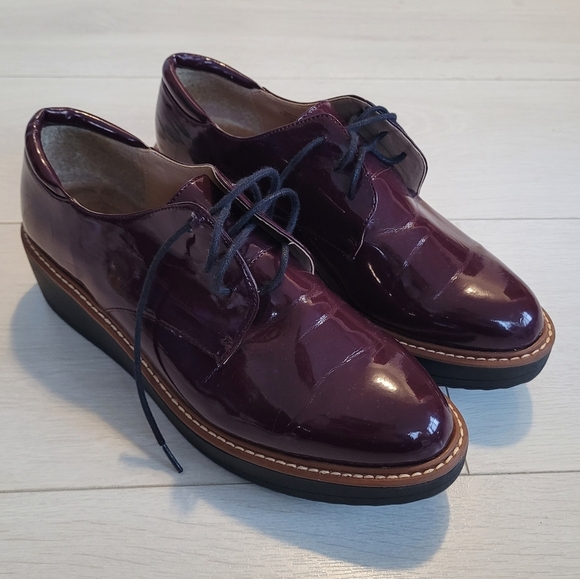 luca ferri Shoes - Luca Ferri Platform Shoes Loafer Oxfords Burgundy Patent Leather Lace ups